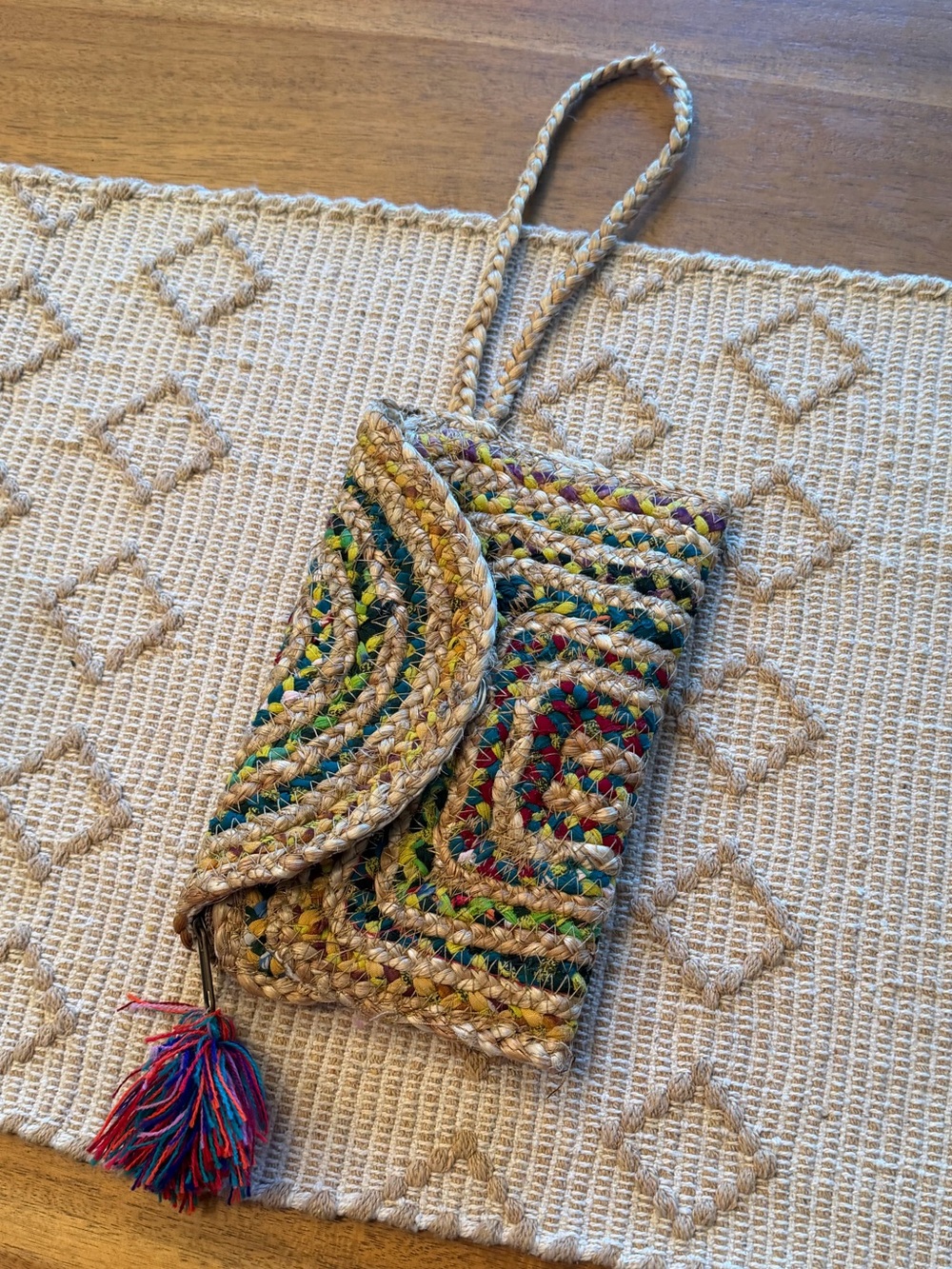 Jute and Cotton Braided Wristlet Clutch - Multicolor
